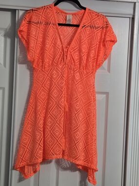 OP Neon Orange Crochet Kids Swim Coverup